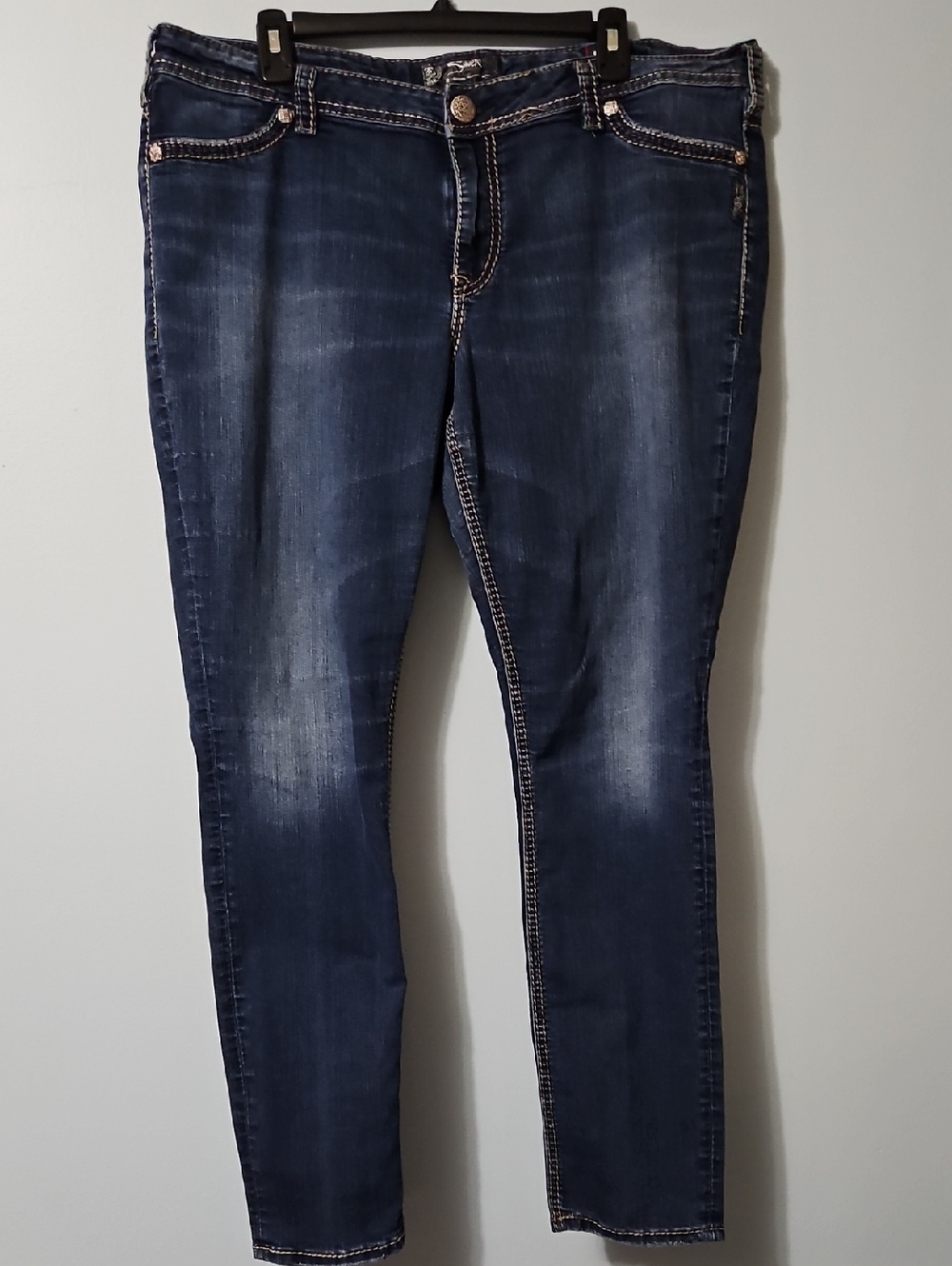 Silver Jeans Dark Blue Skinny Super Stretch Jeans with Faded Detail Size 20 - Picture 2 of 14